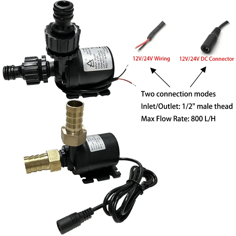 Bomba de refuerzo sumergible con motor sin escobillas, 12 V, alto voltaje, súper silenciosa, CC 24 V, elevación de 5 m, 800 l/h, unión rápida