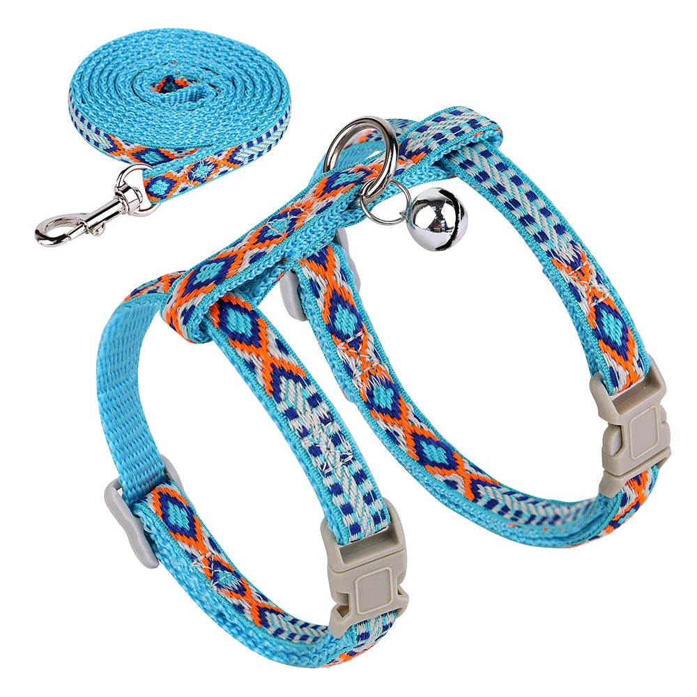 Nylon Cat Harness Leash Set Adjustable Puppy Kitten Harnesses Vest With Bell Pet Walking Lead Rope For Small Dogs Cats Chihuahua