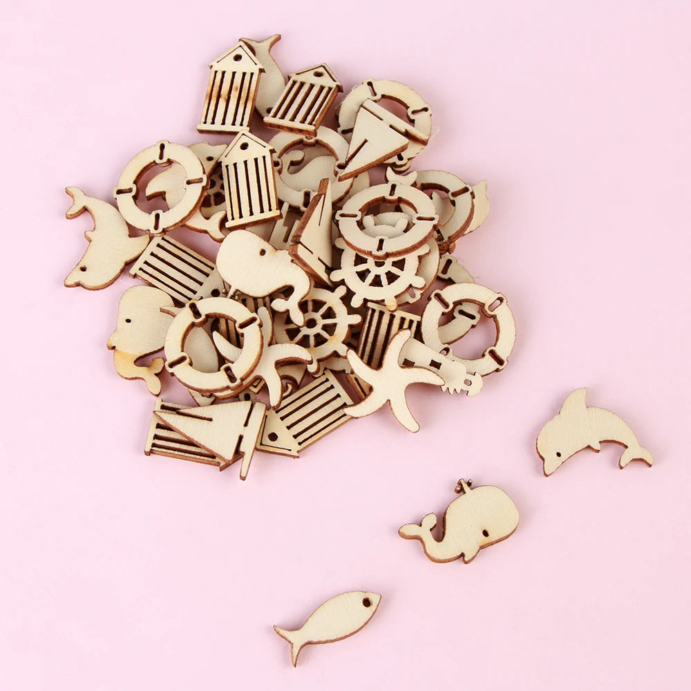 50Pcs/Pack Animal Snail Rabbit Wooden Craft Embellishments