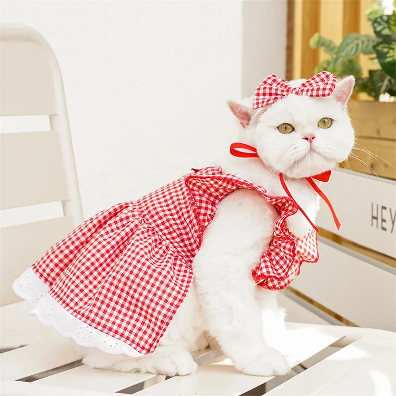 Dog Clothes for Medium Dogs Dog Summer Dress Puppy Floral T Shirt Luxury Bow Dog Plaid Skirts Chihuahua Bichon Girls Dog Costume