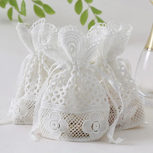 10x14cm White Lace Drawstring Bag for Jewelry and Ornaments