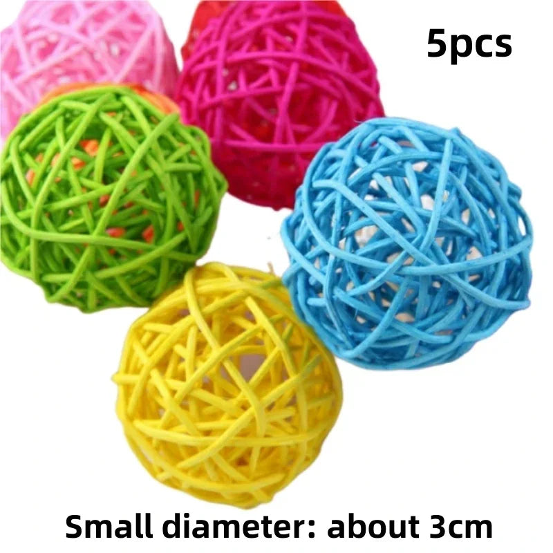 Pet Bird  Chewing  Bird Rattan Ball Toy For Parrot Budgie Parakeet Cockatiel Chewing Playing  Parrot Cages Toys 5pcs