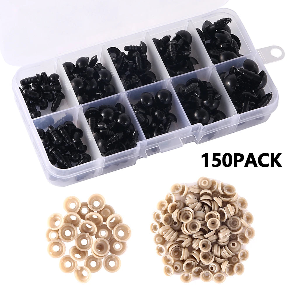 150/500 Pcs Doll Making Eyes Black Multiple Sizes for DIY Plush Toys and Crafts