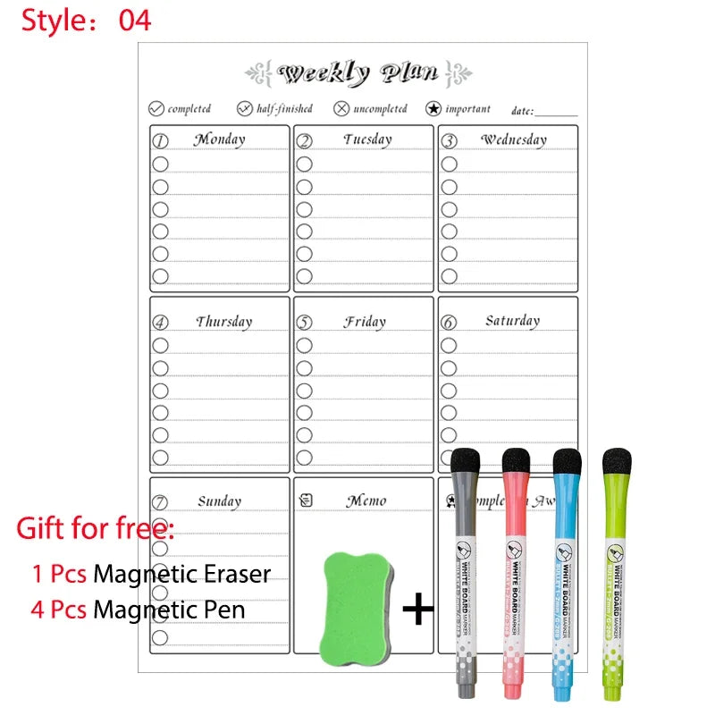 Magnetic Dry Erase Whiteboard Calendar Planner for Refrigerator with Markers and Eraser - Daily Weekly Monthly Organizer