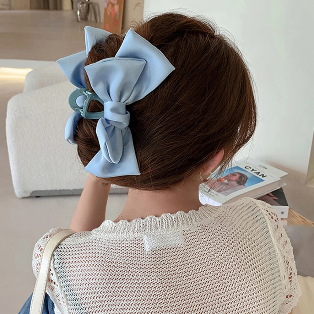 Bow Hair Claws Clip Large Shark Claw Hair Clips Solid Bowknot Hairpin Barrettes for Ponytail Women Hair Accessories Headbands