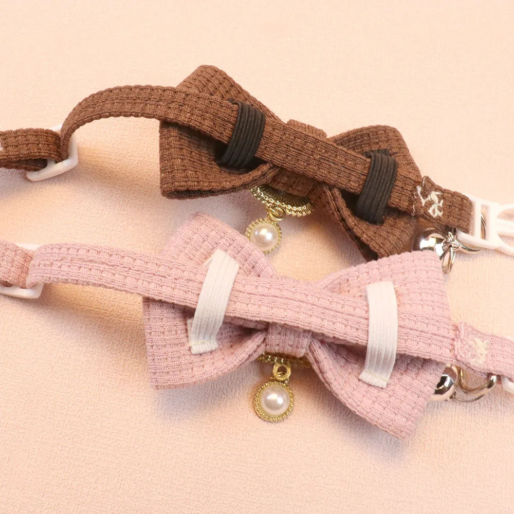 New Waffle Pet Collar Cute Bow Bell Cat Collar Retro Pearl Pendant Dog Collar Accessories