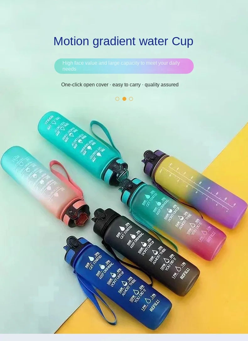 1pc 1000ml Large Capacity Gradient Water Bottle with Straw