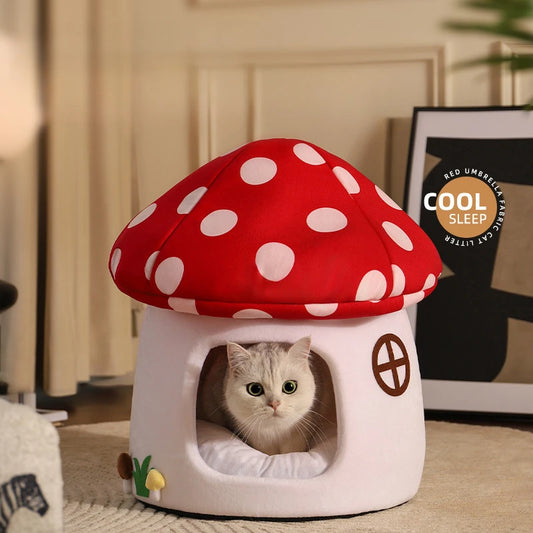 Half-Enclosed Mushroom Cat Bed - Adorable and Functional for Sleeping and Hiding cat house dog bed pets cat bed dog accessories