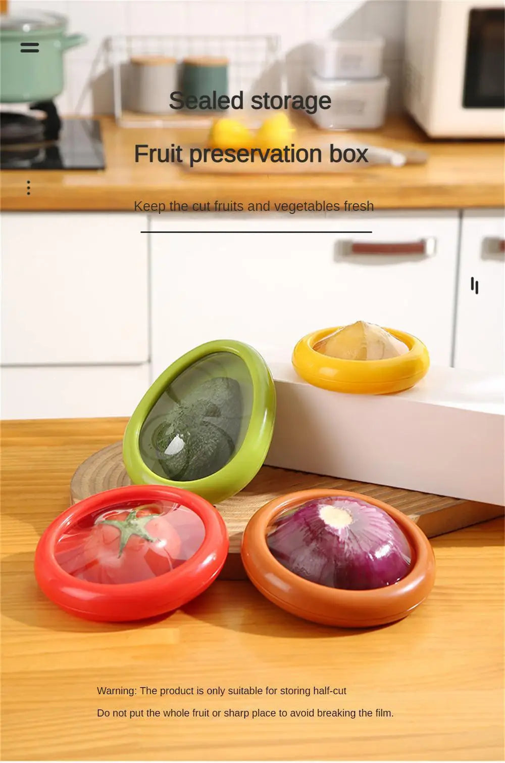 1pc Fruit Fresh-keeping Cover Avocado Food Storage Box Vegetable Preservation Seal Cover Colored Kitchen Tools Kitchen