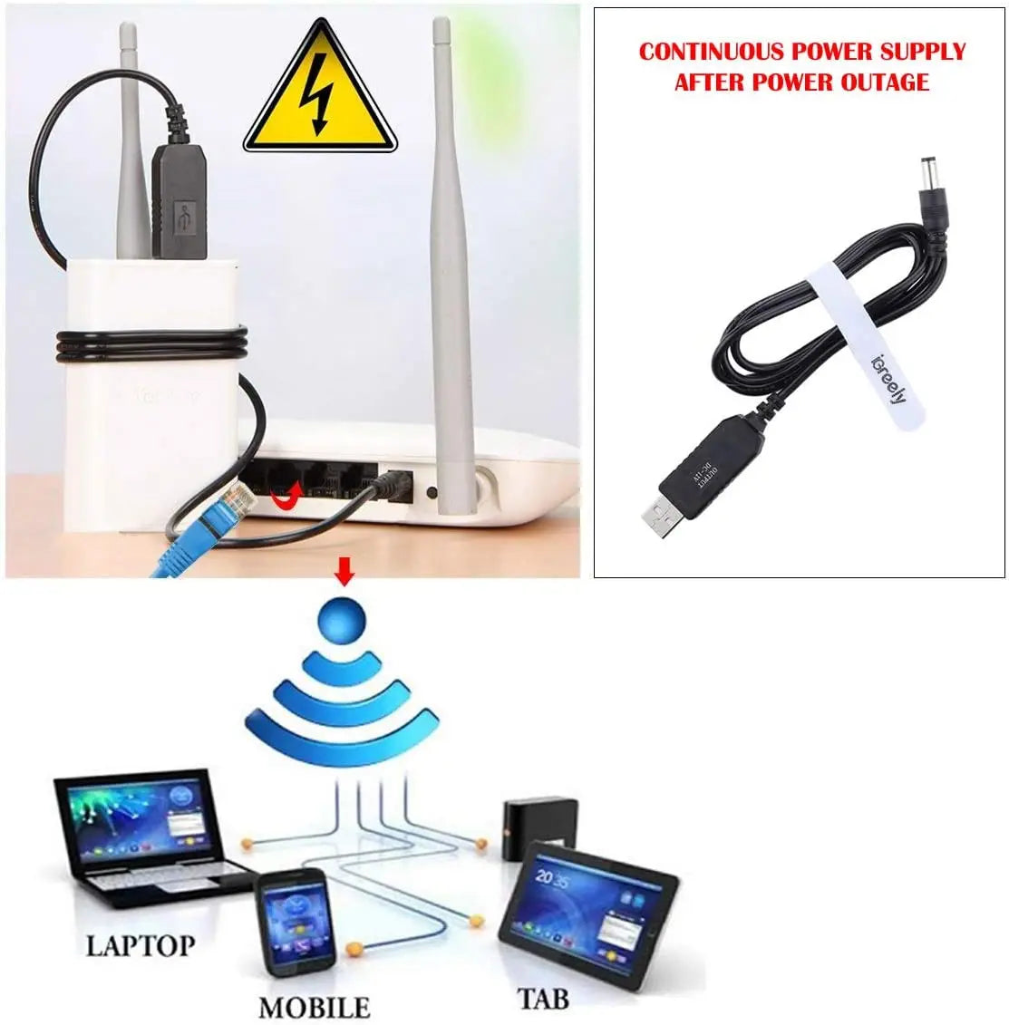 WiFi to Powerbank Cable Connector DC 5V to 12V USB Cable Boost Converter Step-up Cord for Wifi Router Modem Fan Speaker