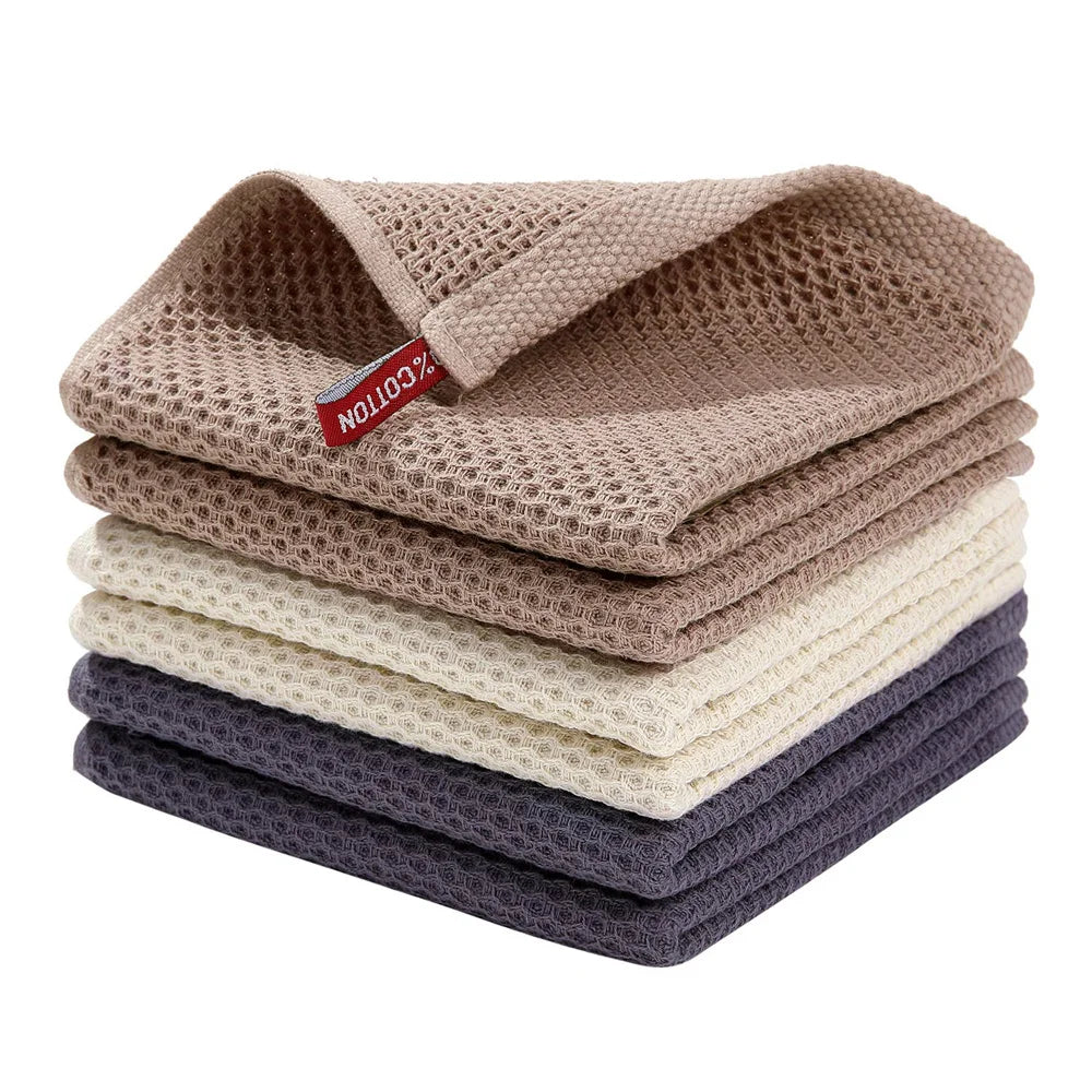 Olanly Cotton Kitchen Towels Set of 4 or 6 Absorbent Waffle Weave Dishcloths Soft and Durable for Home Cleaning