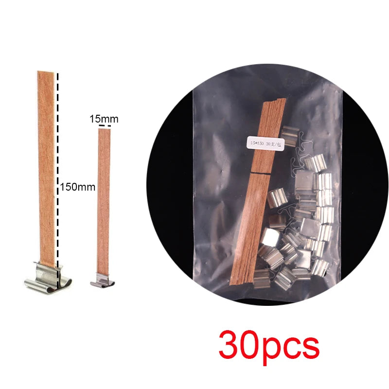 30pcs Wooden Candle Wicks Set with Clip Base for DIY Candle Making