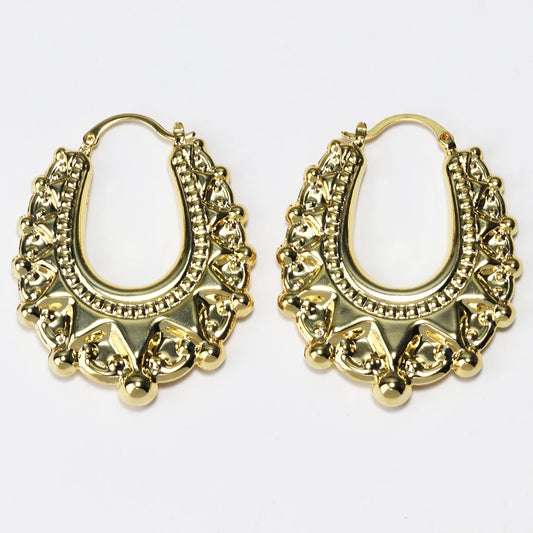 Luxury Quality Vintage Non Tarnish Womens Earrings 18K Gold Plated Hypoallergenic Waterproof Fashion Hoop Spikes Beads
