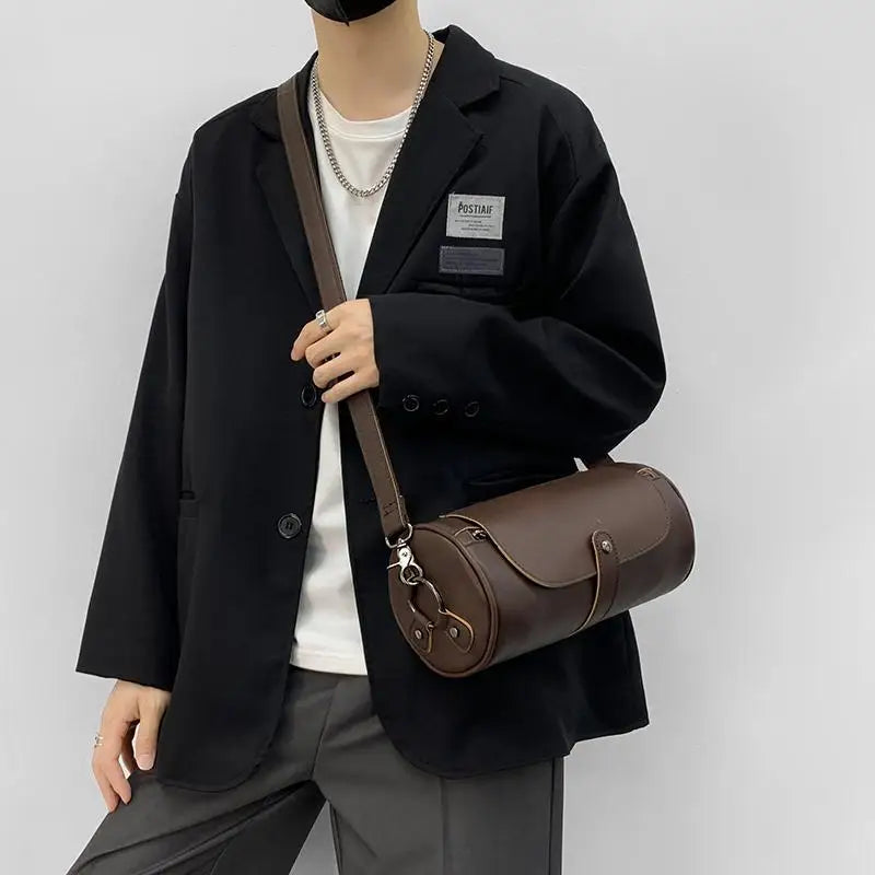 Fashion  High Quality Pu Leather Retro Bag Men's Single Shoulder Bag  Leather CrossBody Bag Leisure  Bag Round Body Bag