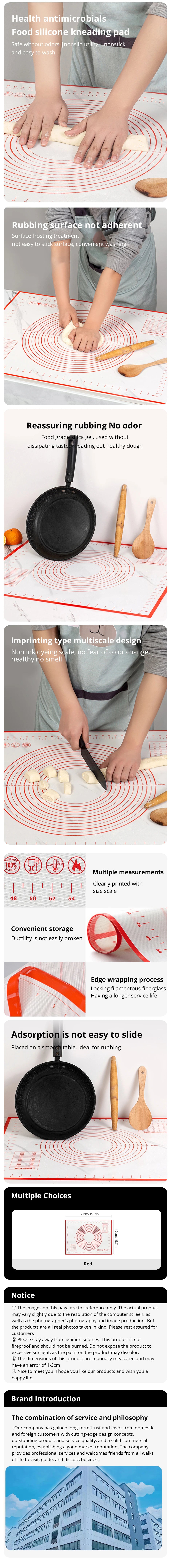 1Pc 40X50CM White And Red Kneading Dough Mat Silicone Baking Mat Pizza Cake Dough Maker Kitchen Cooking Grill Gadgets Bakeware