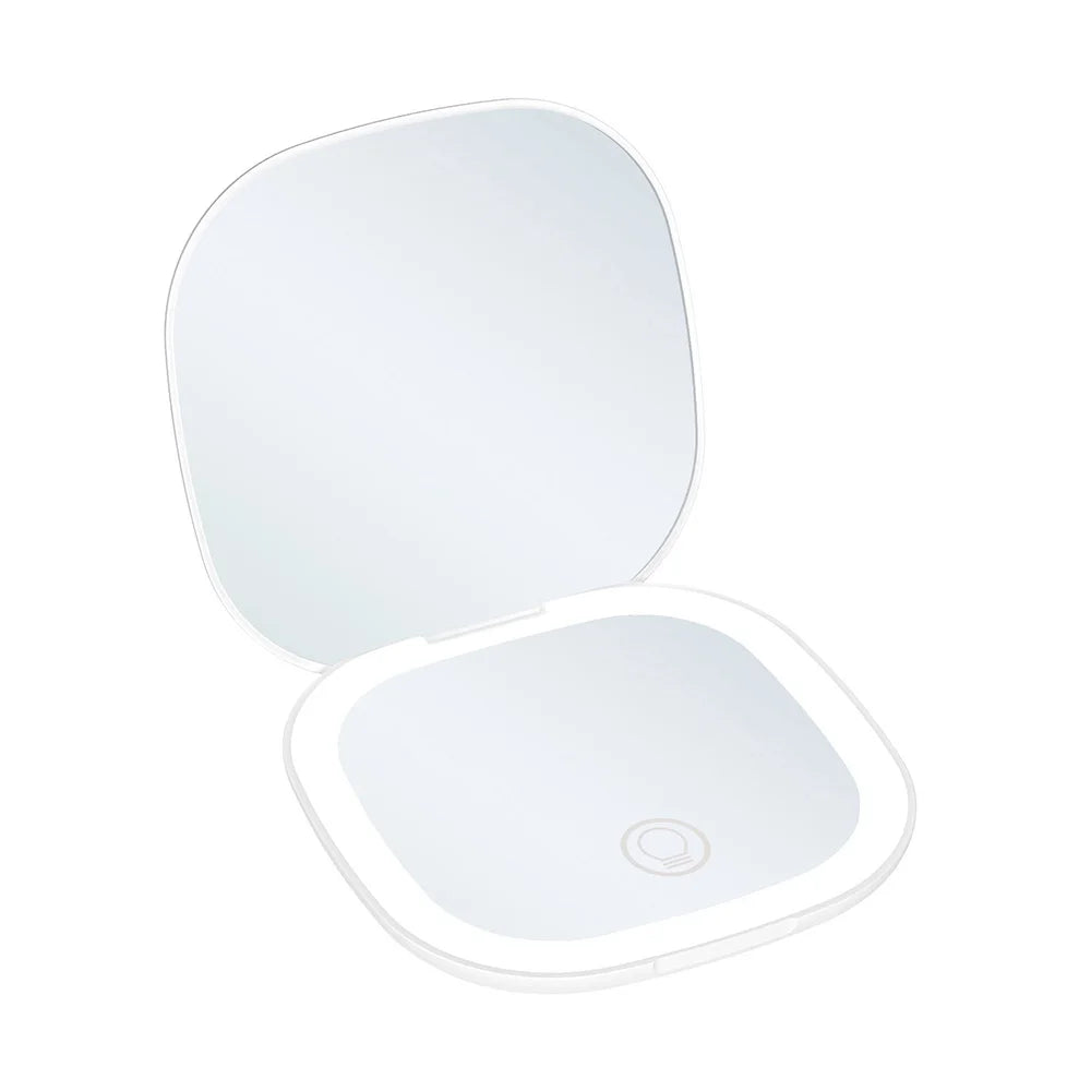 Mini Compact Foldable LED Makeup Mirror with 5x and 10x Magnification Rechargeable and Travel Friendly