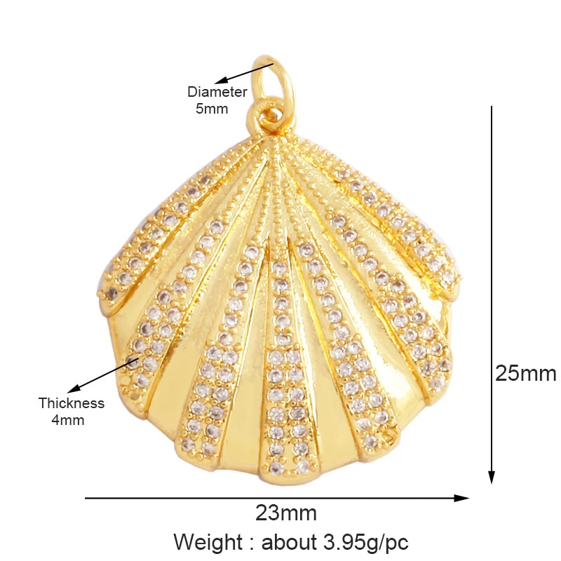 Fish Monta Ray Sea Conch Shell Coral Charm Pendant Gold Plated Zircon Jewelry