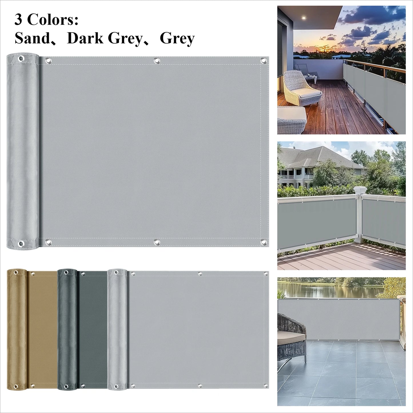 Balcony Privacy Screen Cover Waterproof Shade Cloth with 95 Percent UV Protection for Patio Deck Garden and Pool Decor