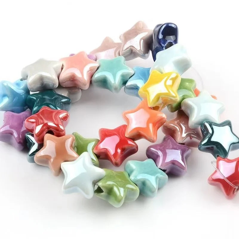 10pcs 14MM Colorful Star Beads Ceramic Beads For Making Jewelry Porcelain Spacer Beads Bracelet Necklace Charms DIY Accessories