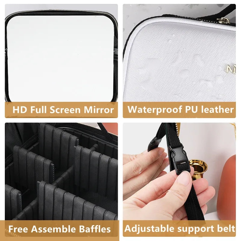 Smart LED Makeup Case with Mirror and USB Charging Waterproof Travel Cosmetic Bag for Women Portable Vanity with Adjustable Lighting