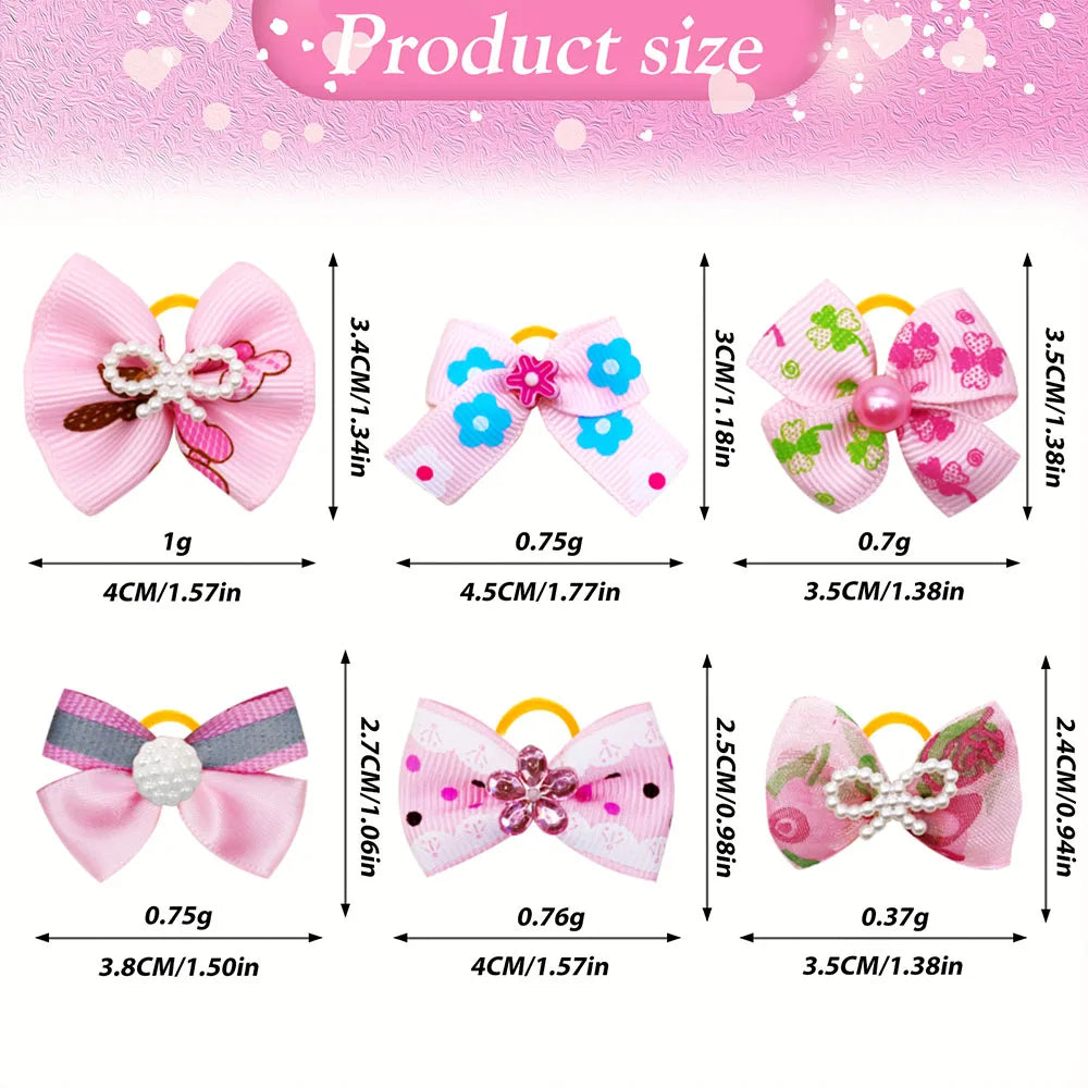 10/20PCS Diamond Puppy Bows Multi Style Dog Bows With Rubber Bands Pet Hair Accessories For Dogs Handmade Dog Hair Bows Supplies