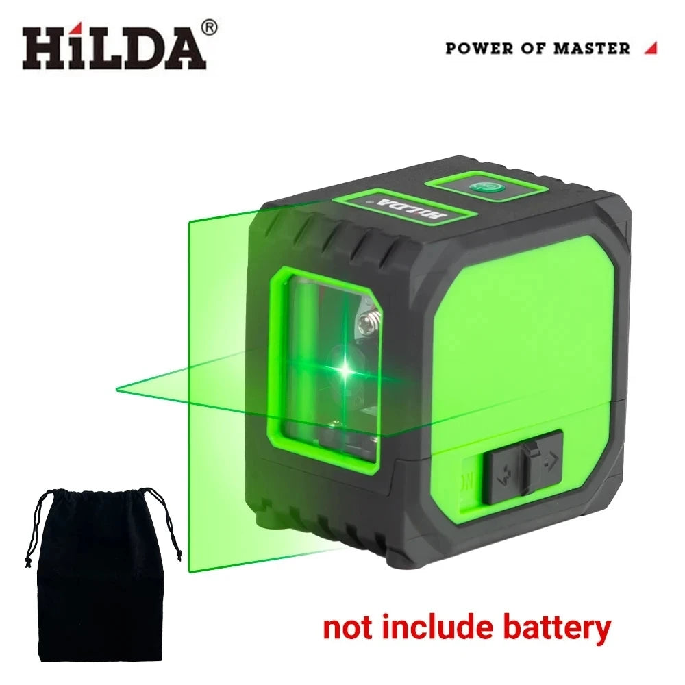 HILDA 2 Lines Mini Laser Level Self Levelling Green Beams Laser Horizontal & Vertical Cross-Line USB Charging