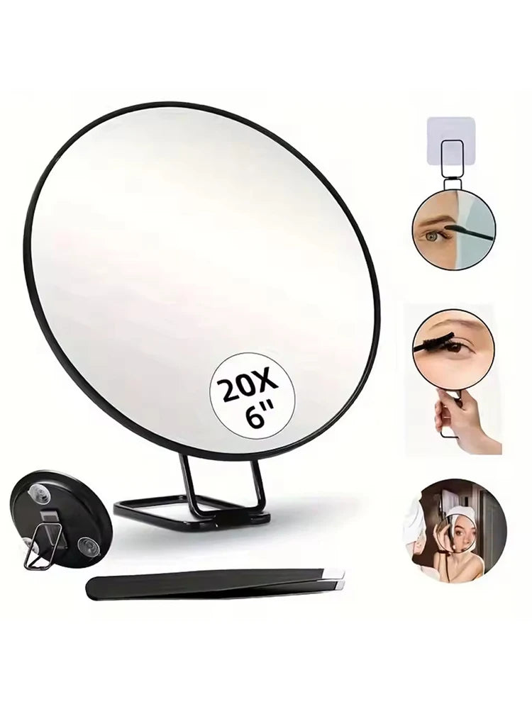 20X Magnifying Handheld Makeup Mirror Portable Beauty Tool One-Sided Tabletop Mount for Home and Travel