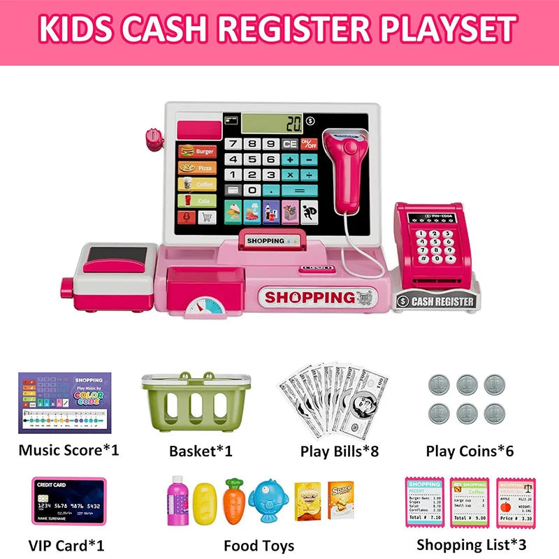 Shopping Cash Register Playset with Real Calculator, Pretend Play Store, Learning Toy, Christmas/Halloween/New Year Gift
