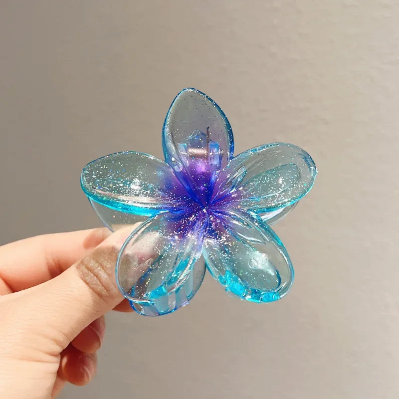 New Fashion Sparkling Flower Claw Clip for Women Transparent Sweet Ponytail Shark Clip Versatile Girl Hair Accessories