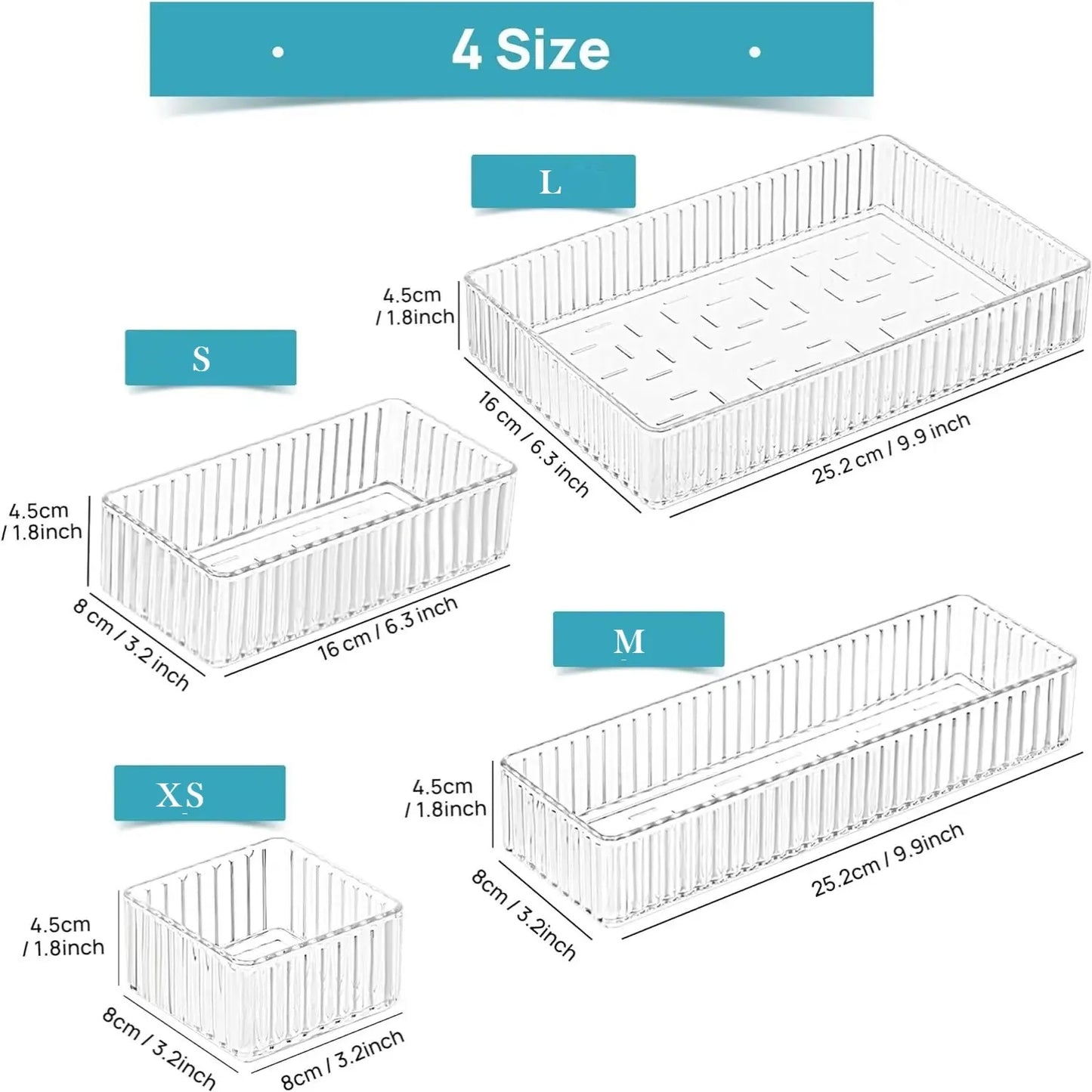 Clear Plastic Drawer Organizers Set for Bathroom and Vanity Storage Bins