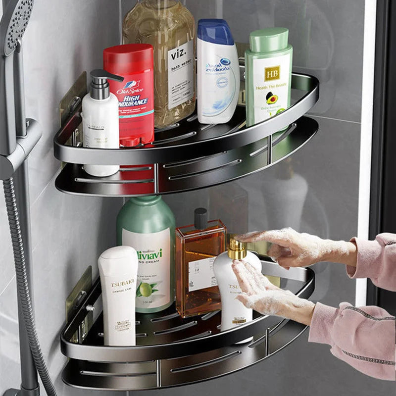 Estante de baño de aleación de aluminio, estante para champú, organizador de almacenamiento de maquillaje, estante de ducha, accesorios de baño, estante de esquina de pared sin taladro