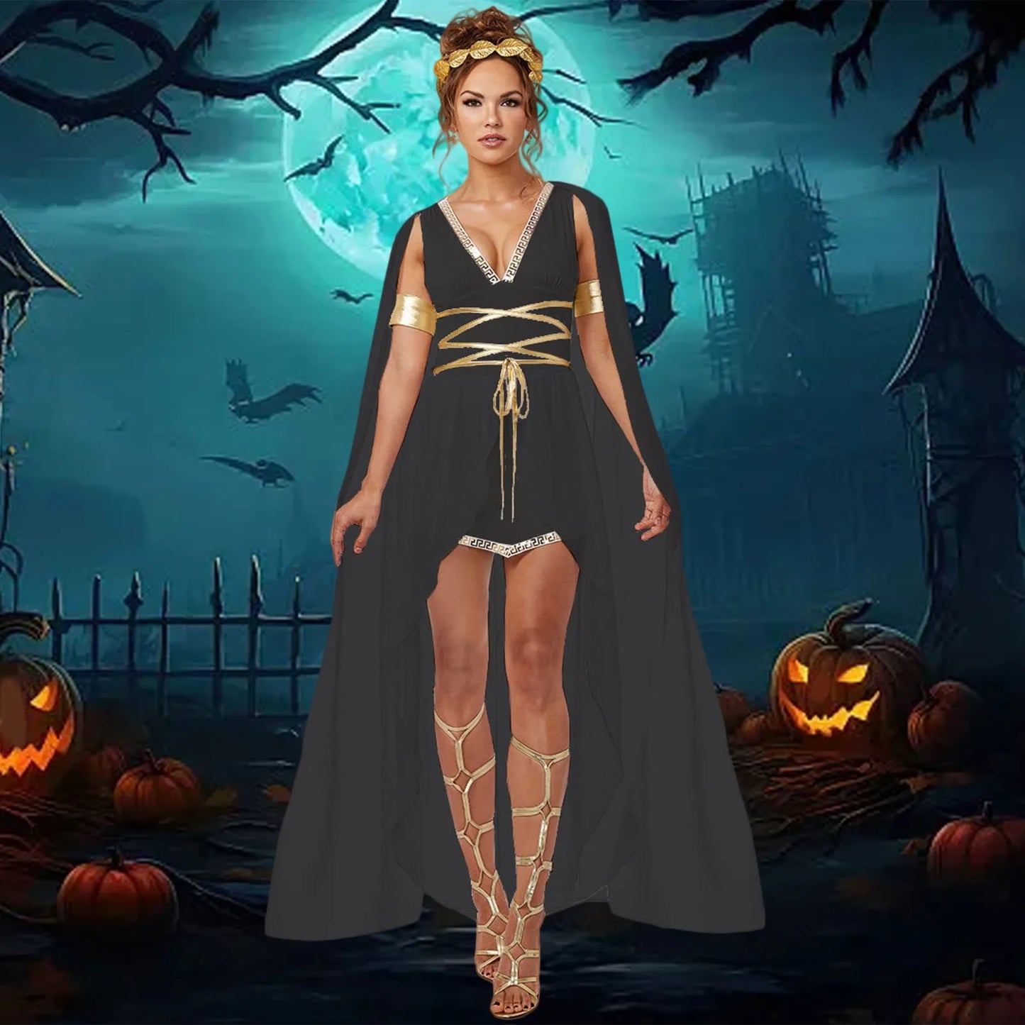 Womens Greek Costume Halloween Dress Solid Color Chiffon Shawl Slimming Up The Waist Skirt New European American Models Skirt