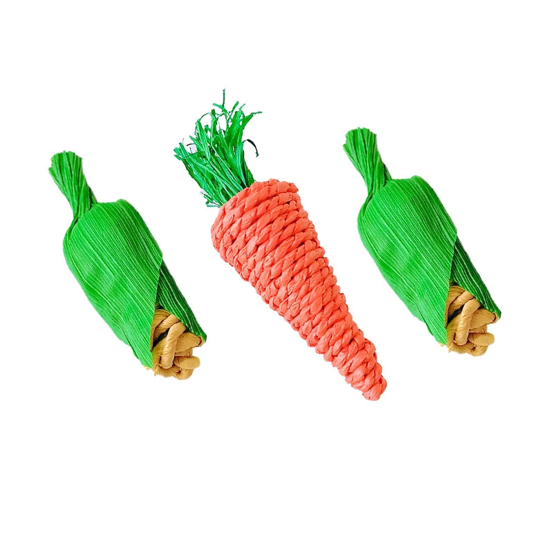 Parrot Chew Grind Teeth Bird Toy Hamster Rabbit Toy Birds Swing Cage Hanging Accessory Handwoven Carrot Corn Vine Ball Toy