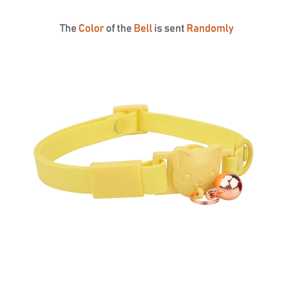 Pet Cat Collar Necklace With Small Bell PVC Waterproof Adjustable Kitten Collar Candy Color