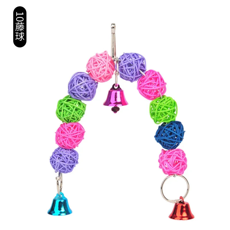 Pack Bird Toy Cage Bird Accessories Wood Parrot Toys Bird Toy Swing Suspension Bridge Ball Cage Bells Pet Supplies Set