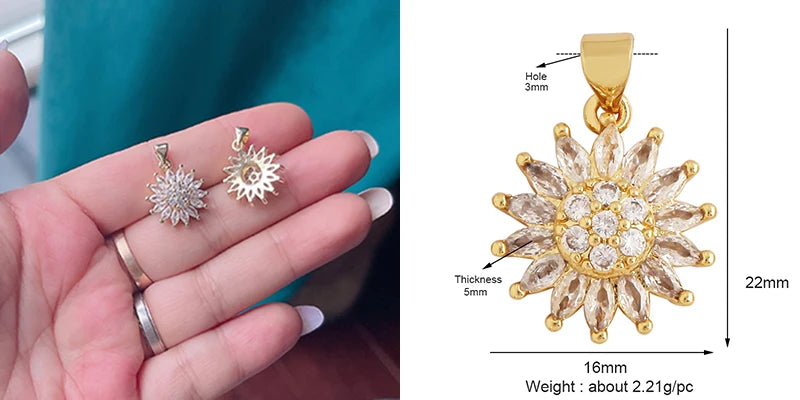 Sweet Colorful Sun Rose Flower Charm Pendant 18K Gold Necklace