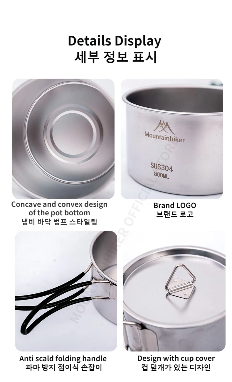 MountainHiker 5 Piece Camping Cookware Set 304 Stainless Steel Portable Outdoor Cooking Kit for Hiking BBQ and Picnic