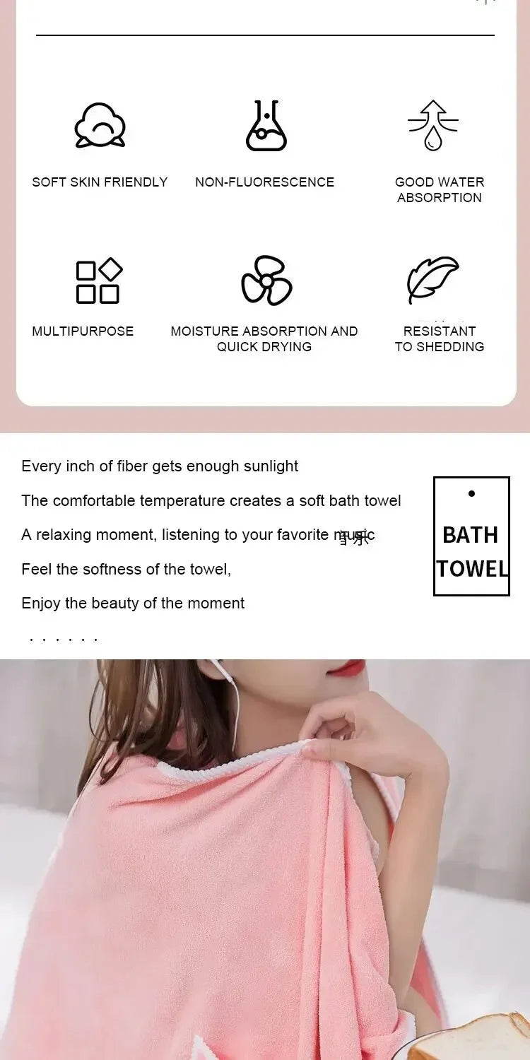 Womens Bath Towels Girls Wearable 140*85Cm Fast Drying Bathing Beach Spa Bathrobes Wash Clothing, Shower Bath And Gym Towel