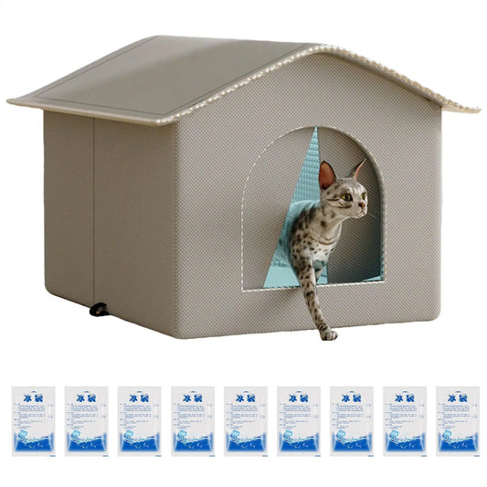 Insulated Outdoor Cat House Portable Cooling Cat Shelter Pet Hideaway for Kittens Rabbits Friends Winter Hot Day Travel Moving