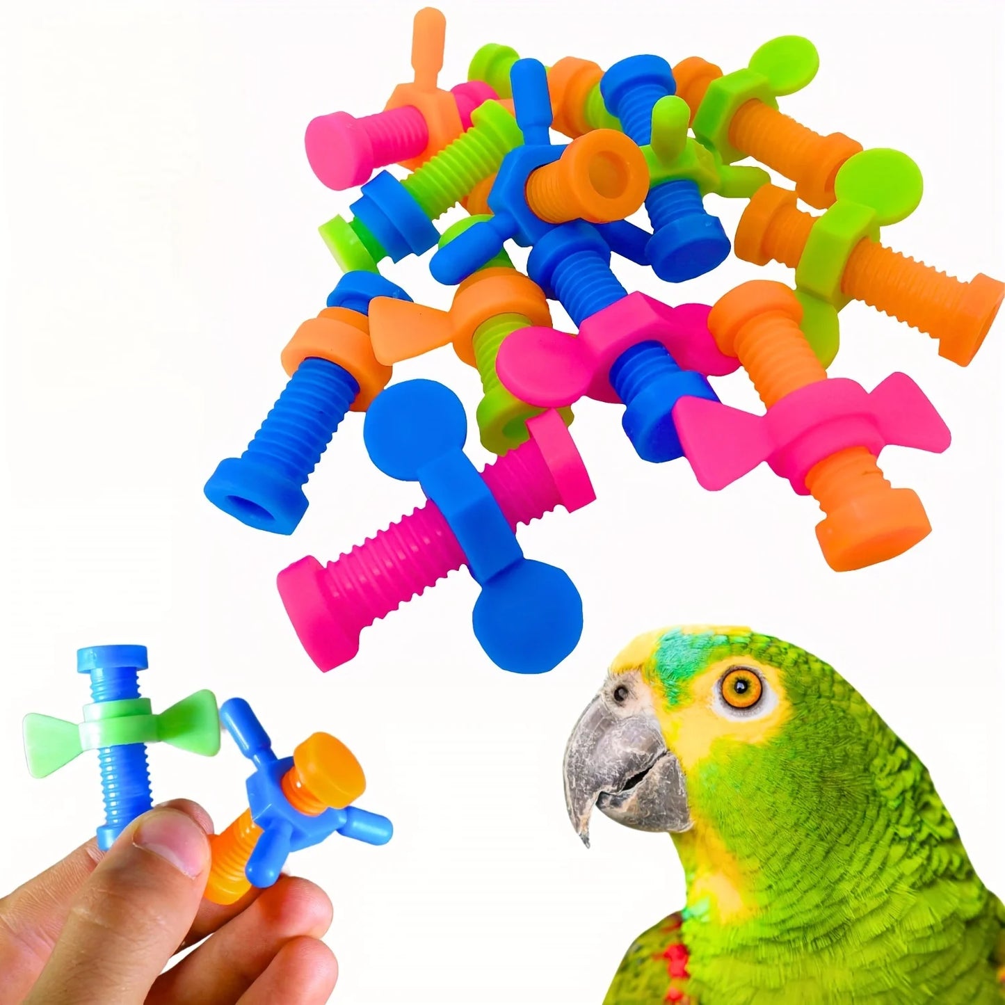 Colorful Interactive 4pcs Parrot Cage Toys - Bolt & Wing Nuts Design For Conures, African Greys & More Foot Talons