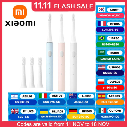 XIAOMI Mijia T100 Cepillo de dientes eléctrico sónico Mi Smart Tooth Brush Colorido USB Recargable IPX7 Impermeable Para cabezal de cepillo de dientes