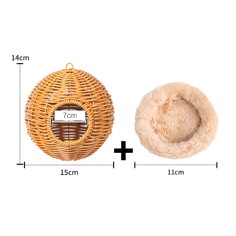 Bird Nest Fake Grass Handwoven Bird Cage House Parrot Canary Lovebird Parakeet Cockatiel Fake Hand-Woven Grass Hatching Bird Hut