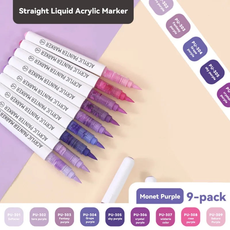 9pcs Box Mix Color Acrylic Markers Set For Art DIY Crafts