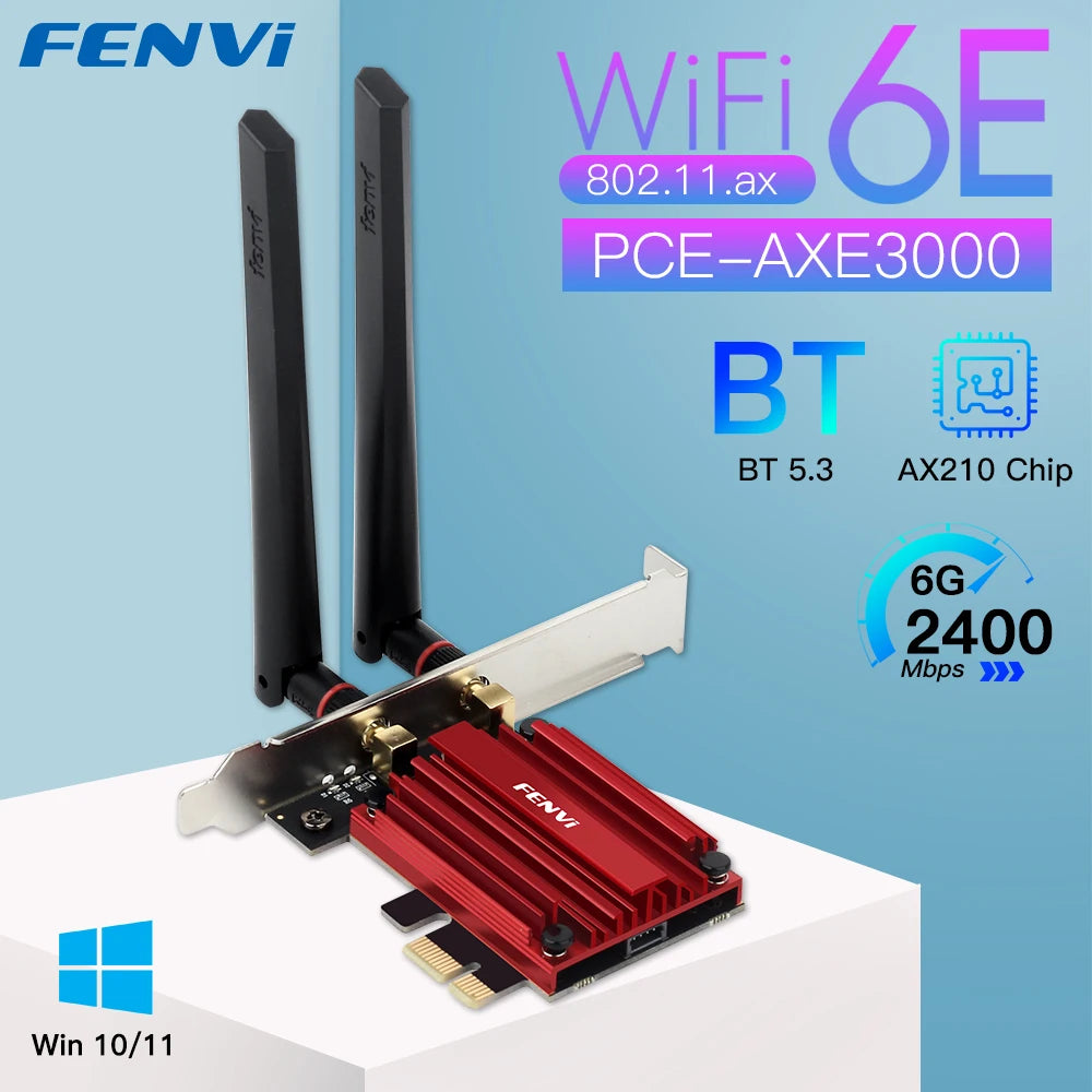 FENVI WiFi 6E AX210 5374Mbps Wireless PCIE Adapter Tri Band 2.4G/5G/6Ghz Compatible Bluetooth5.3 Network WiFi Card For Win 10/11