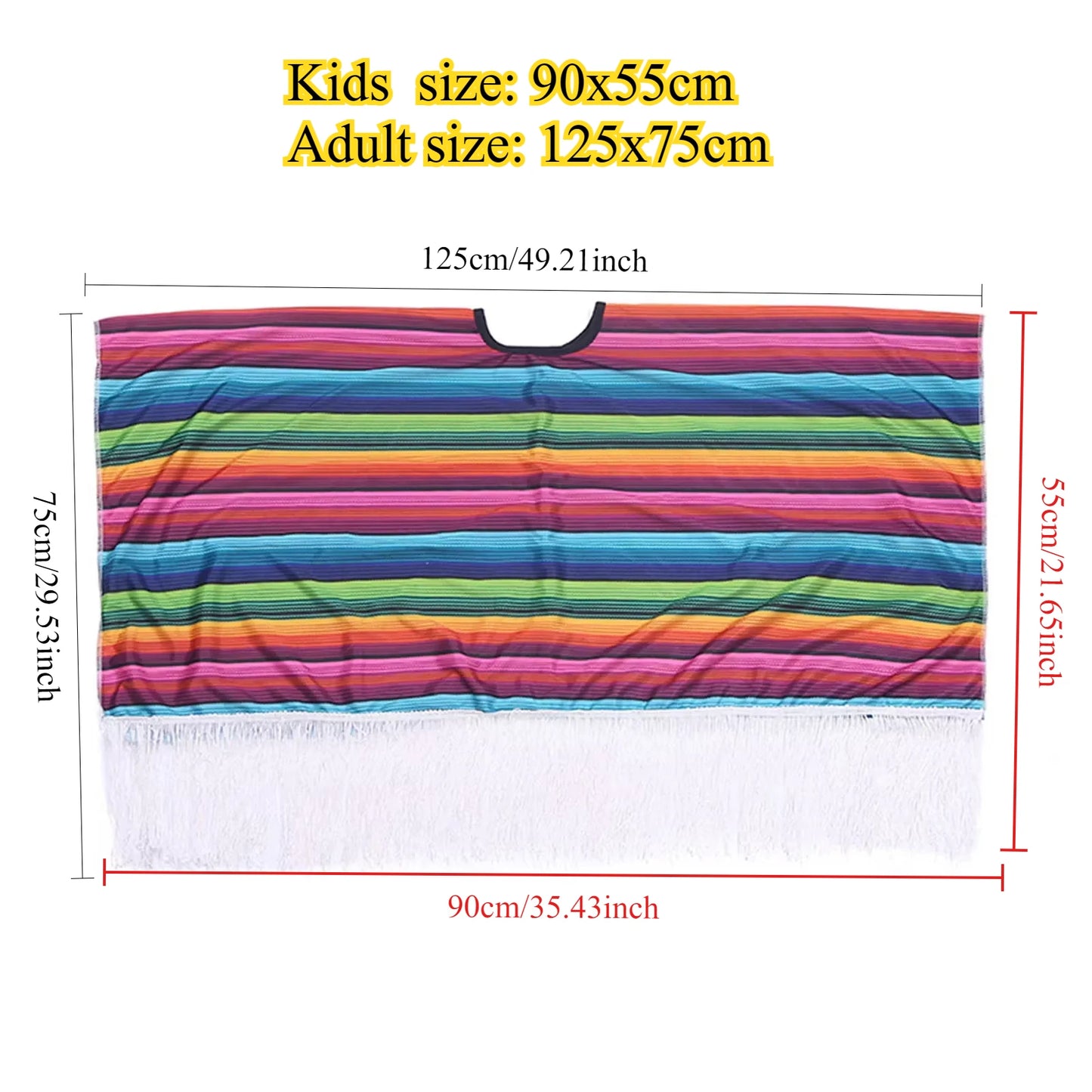Mexican Party Costume for Kids and Adults with Colorful Cloak Wide Brimmed Sombrero