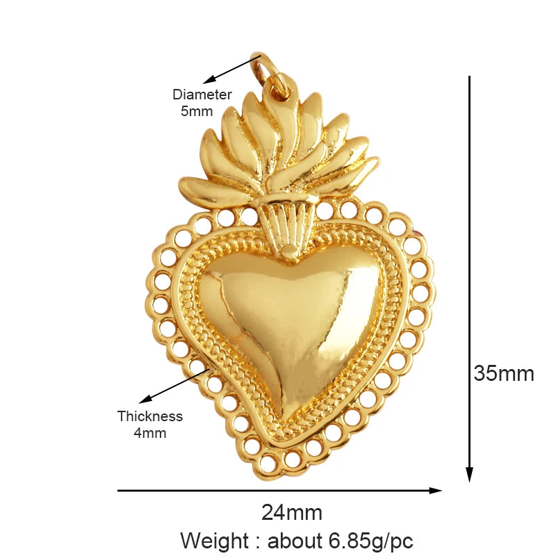 New Sacred Red Heart Charm Pendant 18K Gold Plated Zircon