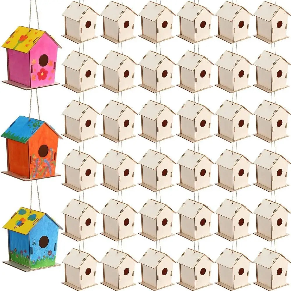 3pcs Pet Supplies Wooden Bird Nest Minimalist Cartoon Bird House Creative DIY Bird Feeder Children Toy