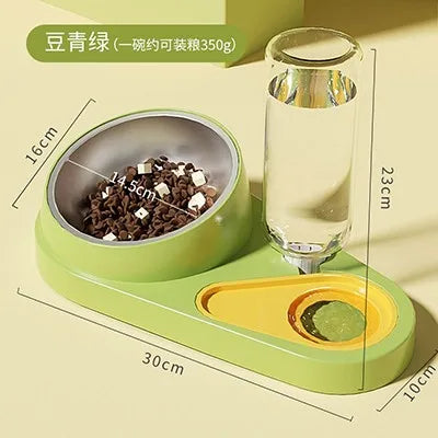 1pcs 2-in-1 automatic cat and dog food dispenser with 15 ° neck protection feeding bowl