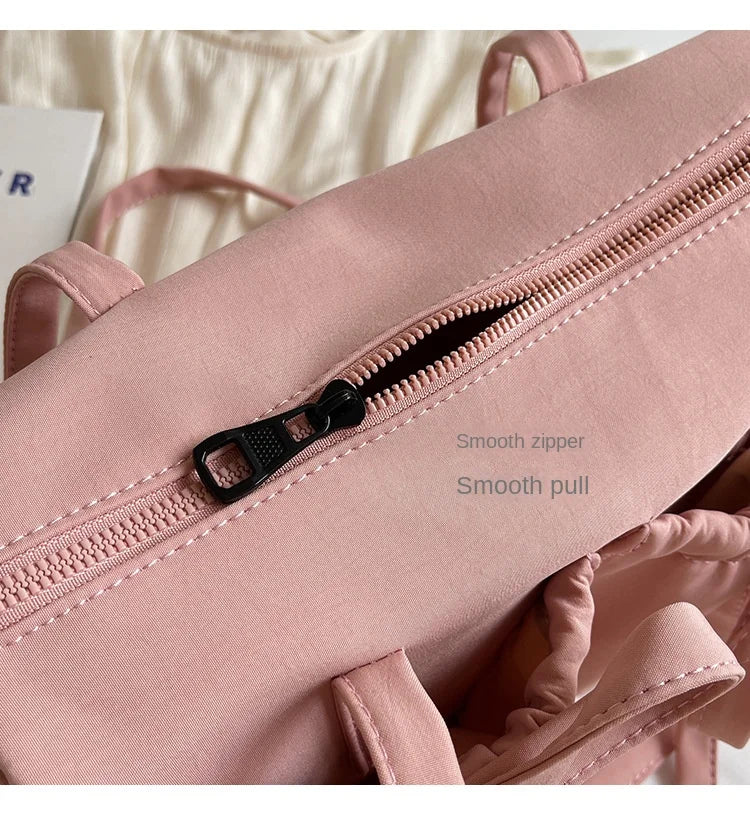 2024 New Korean Bow Nylon Shoulder Bag Fashionable and Sweet Design Tote Bag Folded Large Capacity Commuter Women's Handbag