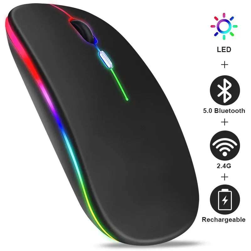 Ratón inalámbrico RGB recargable con Bluetooth, ratón inalámbrico para ordenador, ratón ergonómico para juegos con retroiluminación LED para ordenador portátil, 3600 DPI